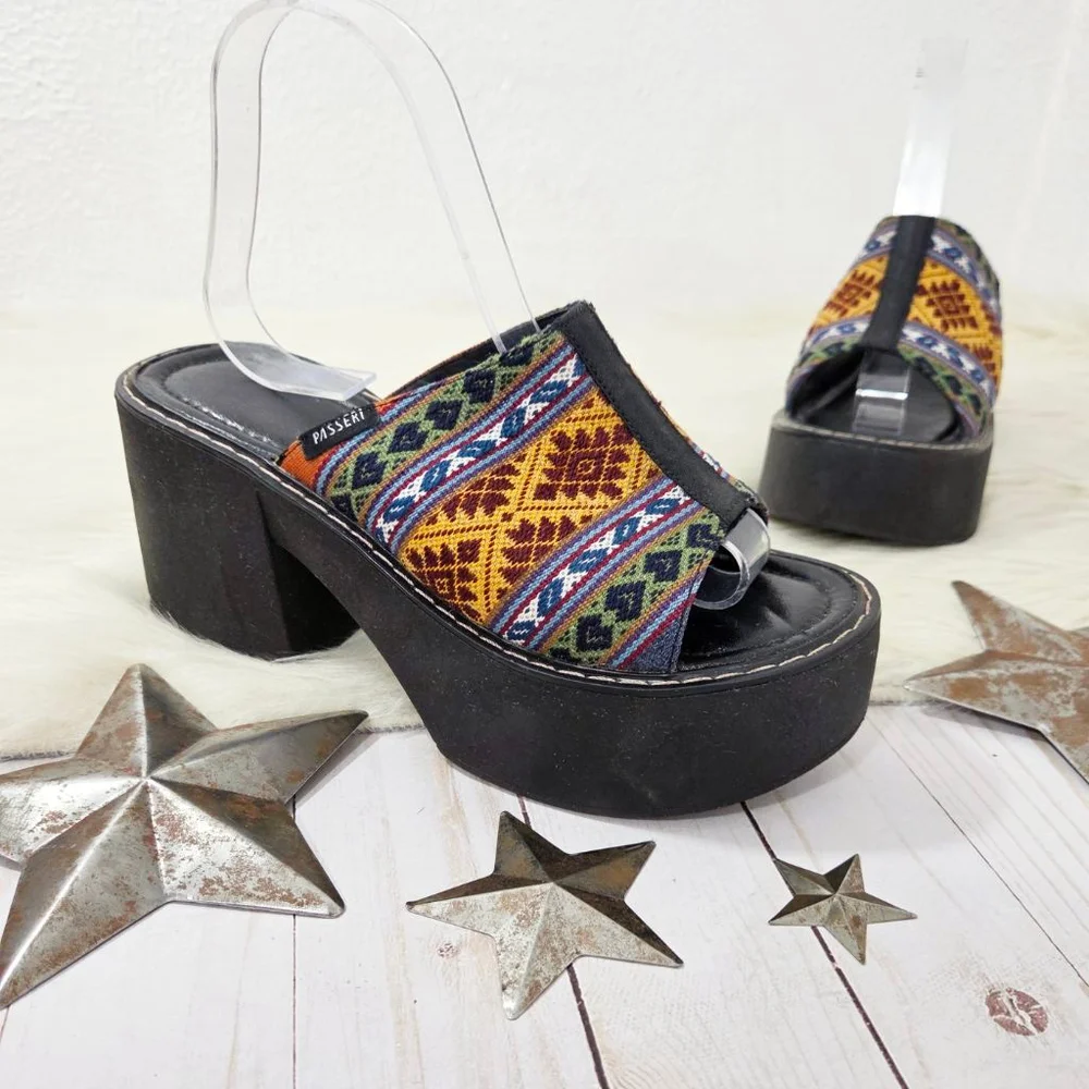 Passeri Veronica Gold Pachamama Platform Sandals black Peruvian size 37
